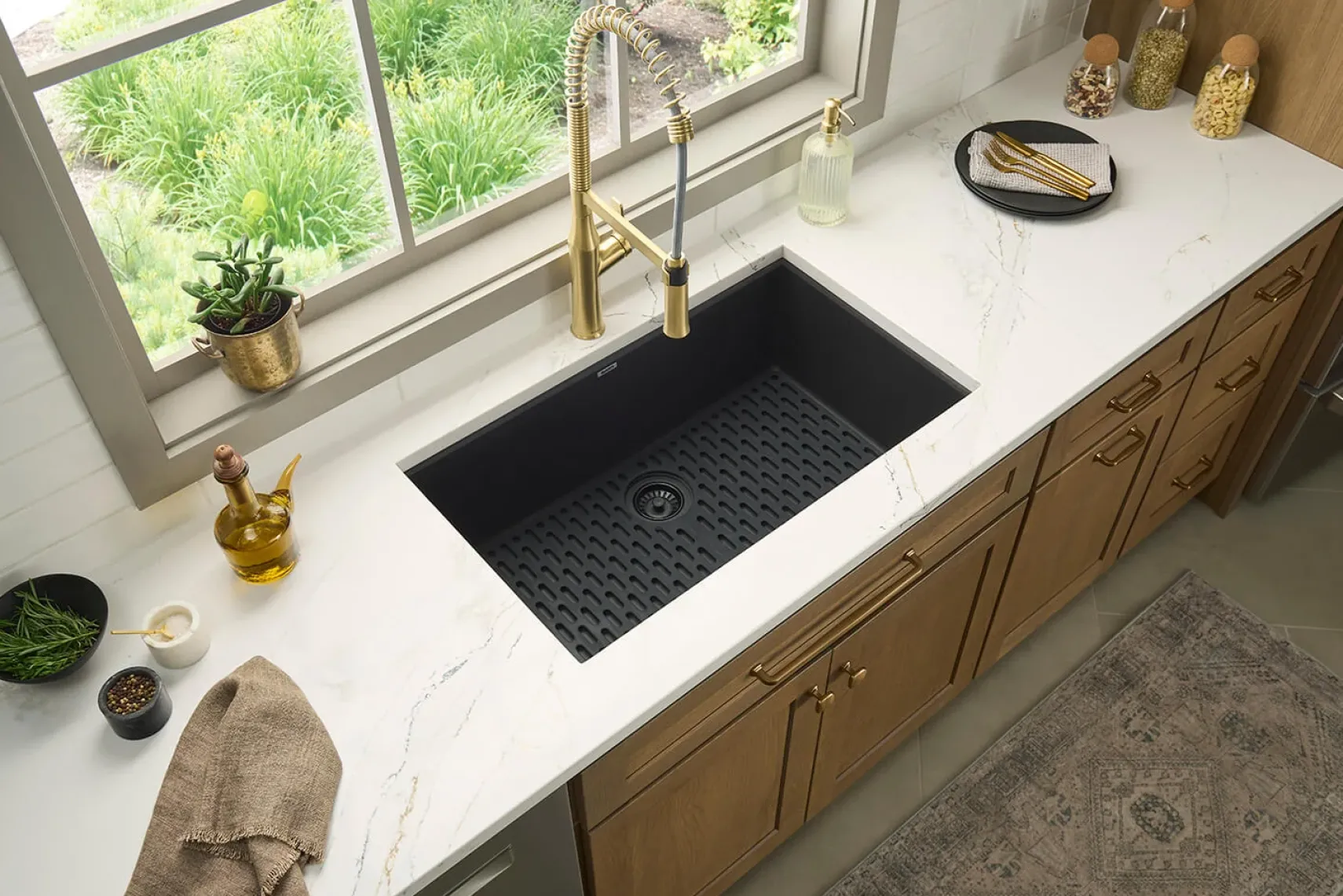 Ruvati Bianca Pre-Rinse High Arc Kitchen Faucet, Brushed Gold, Single Lever, RVF1233SG