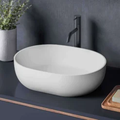 Ruvati Canali 19-inch Matte White epiStone Solid Surface Modern Bathroom Vessel Sink, RVB2119WH