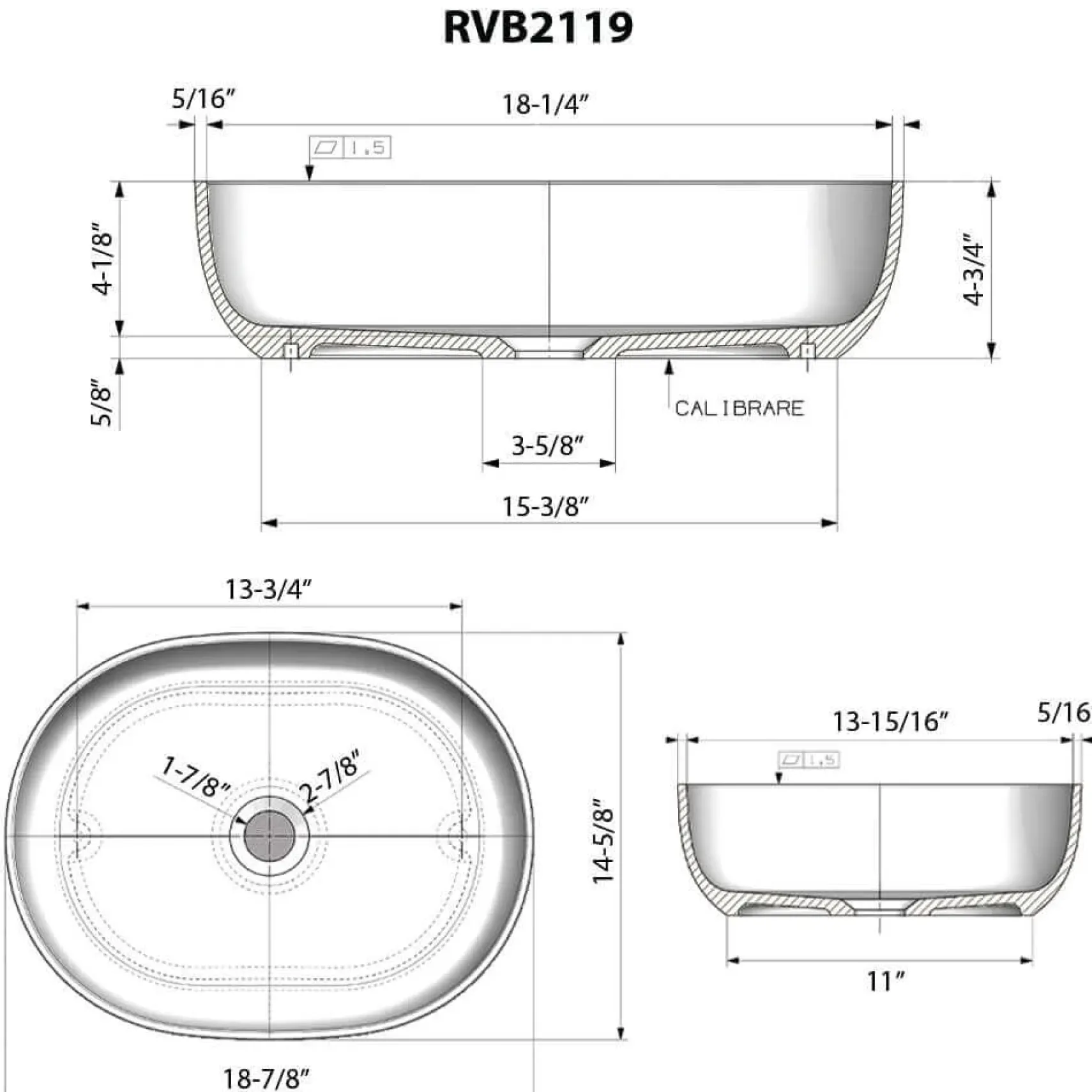 Ruvati Canali 19-inch Matte Black epiStone Solid Surface Modern Bathroom Vessel Sink, RVB2119BK