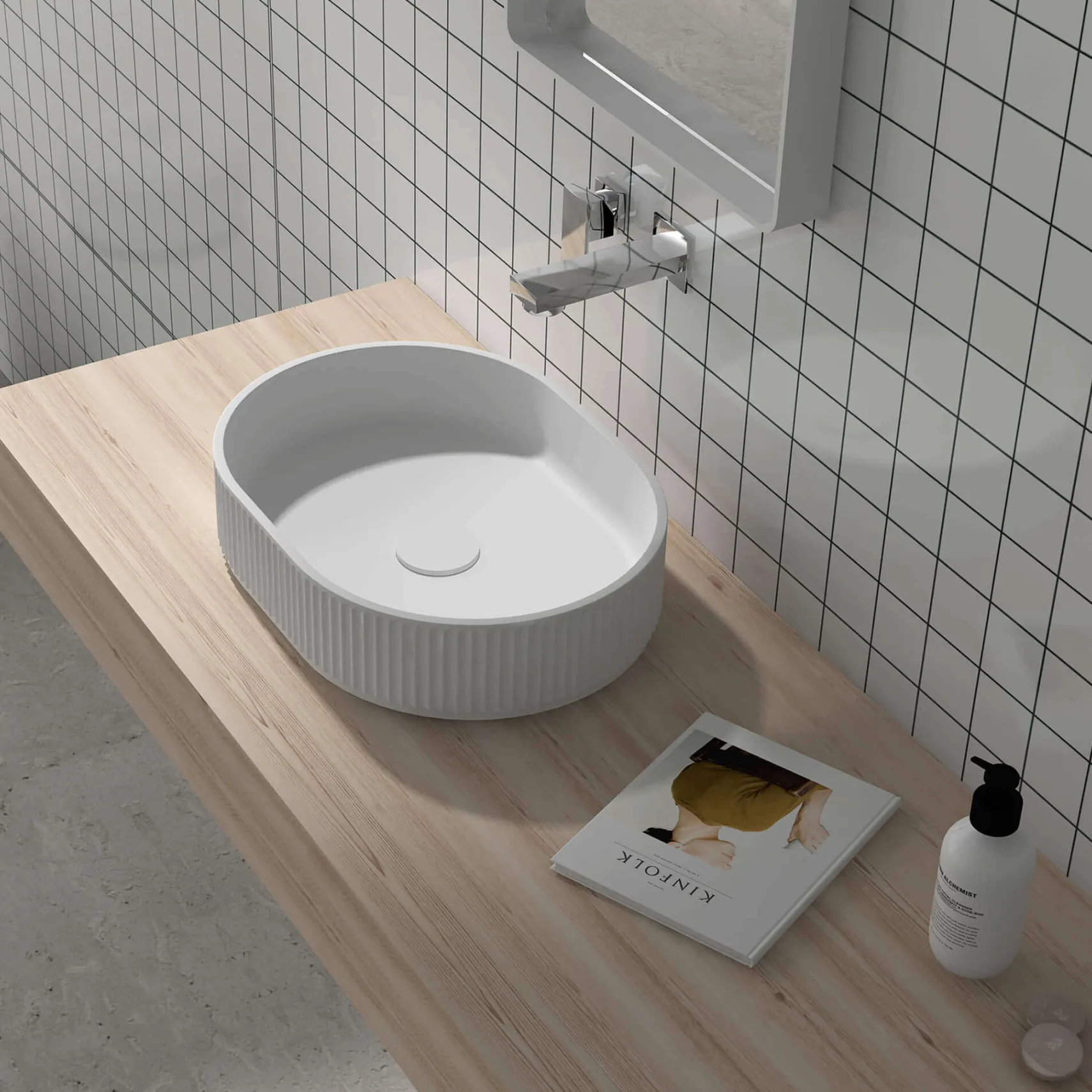 Ruvati Cordona 23" Oval Vessel Solid Surface Bathroom Sink, Matte White, RVB2823WH