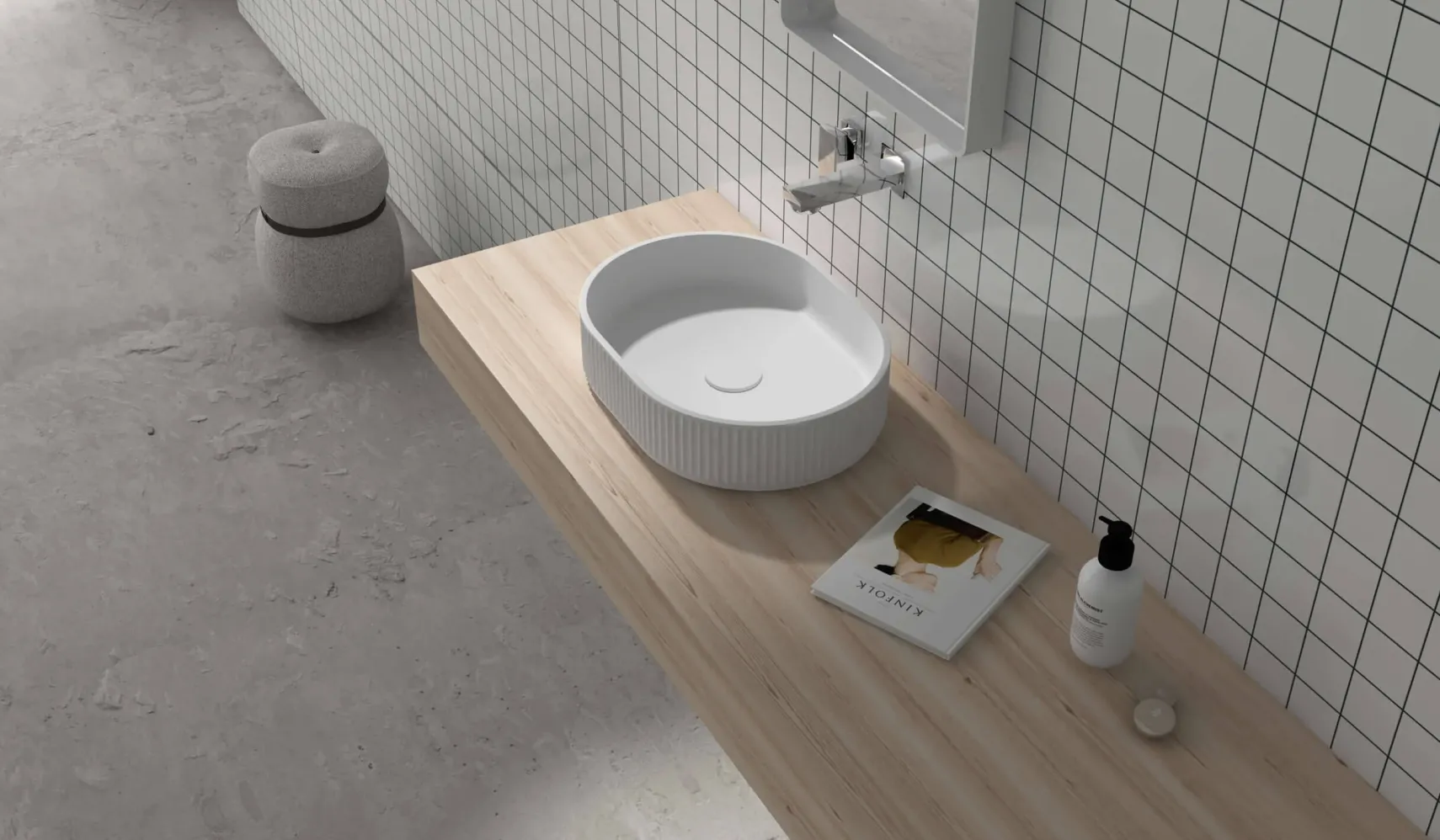 Ruvati Cordona 23" Oval Vessel Solid Surface Bathroom Sink, Matte White, RVB2823WH
