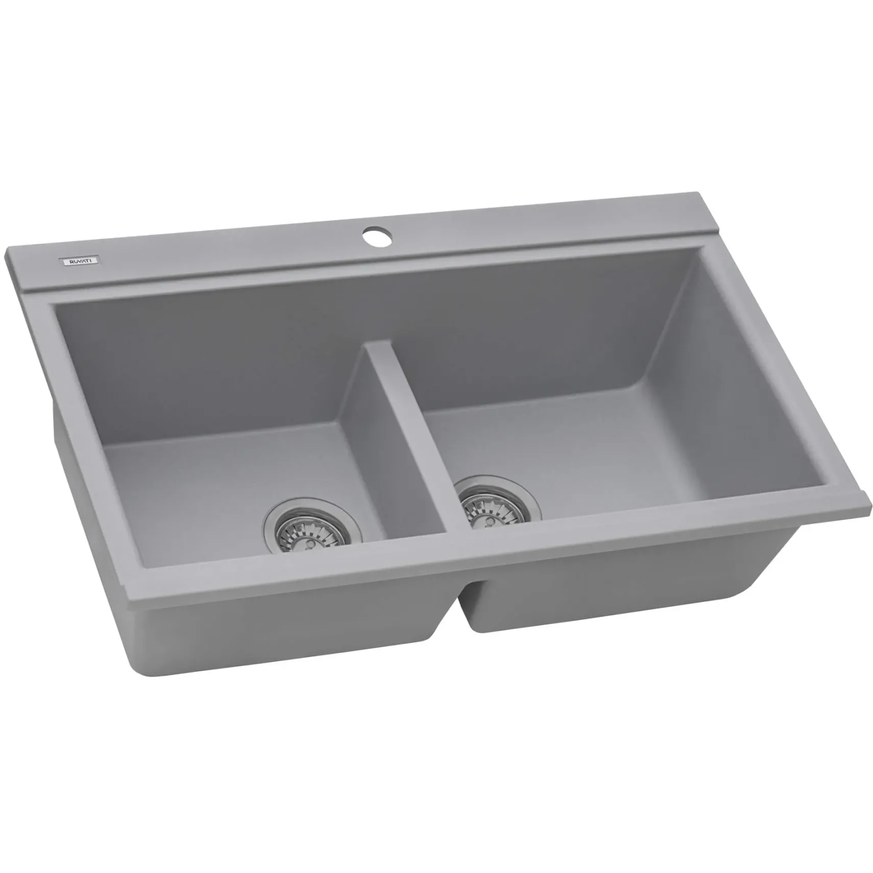 Ruvati epiGranite 34" Drop In Granite Composite Workstation Kitchen Sink, 50/50 Silver Gray, RVG1350GR