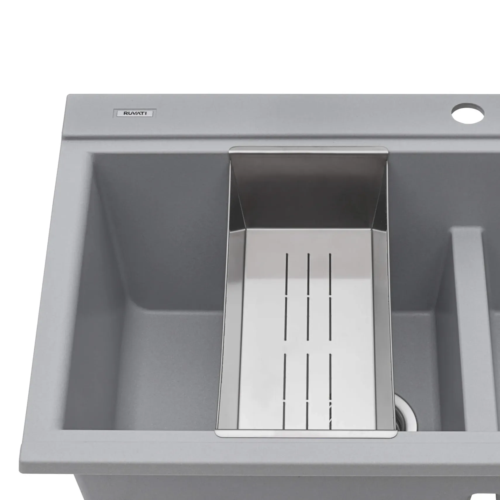 Ruvati epiGranite 34" Drop In Granite Composite Workstation Kitchen Sink, 50/50 Silver Gray, RVG1350GR