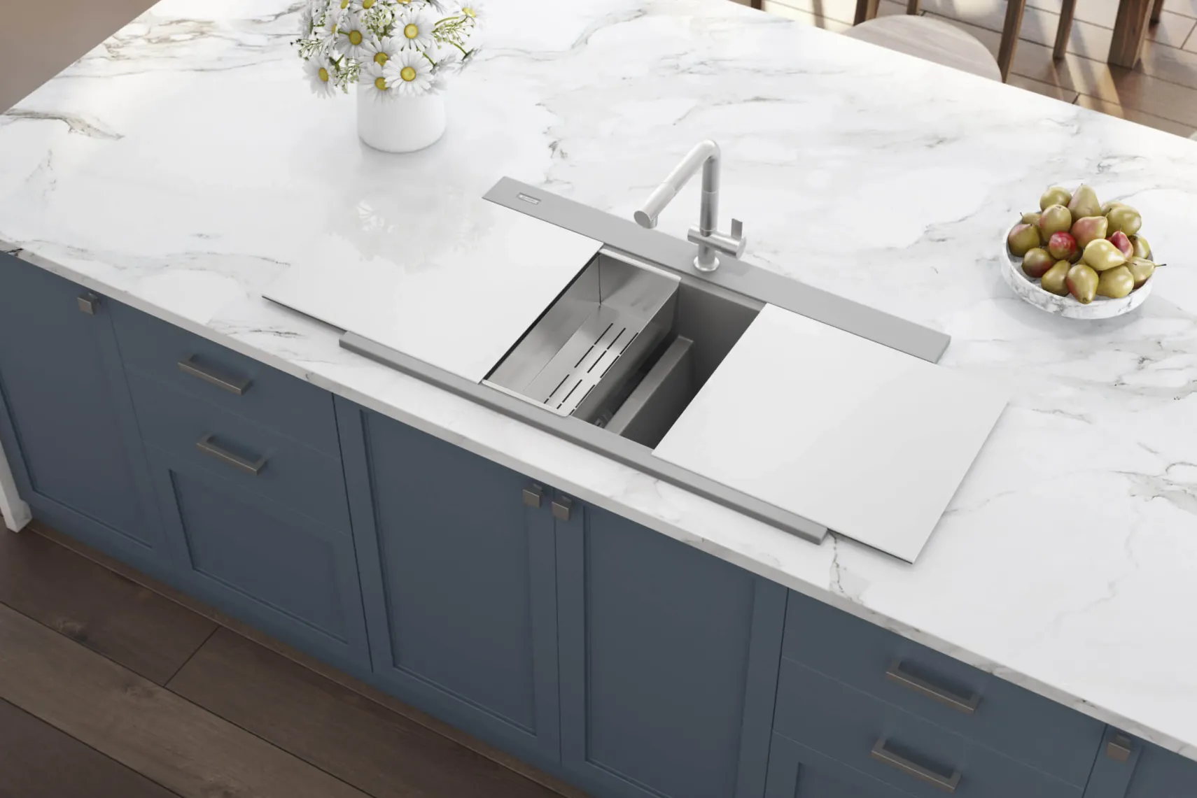 Ruvati epiGranite 34" Drop In Granite Composite Workstation Kitchen Sink, 50/50 Silver Gray, RVG1350GR