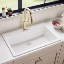 Ruvati epiGranite 33" Drop In Granite Composite Workstation Kitchen Sink, Arctic White Matte, RVG1083WH
