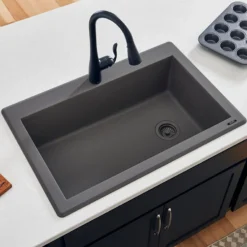Ruvati epiGranite 33" Drop In Granite Composite Workstation Kitchen Sink, Urban Gray, RVG1033UG