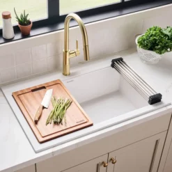 Ruvati epiGranite 33" Drop In Granite Composite Workstation Kitchen Sink, Arctic White Matte, RVG1303WH