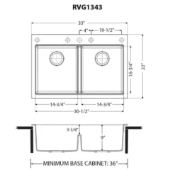 Ruvati epiGranite 33" Drop In Granite Composite Workstation Kitchen Sink, 50/50 Double Bowl, Midnight Black, RVG1343BK