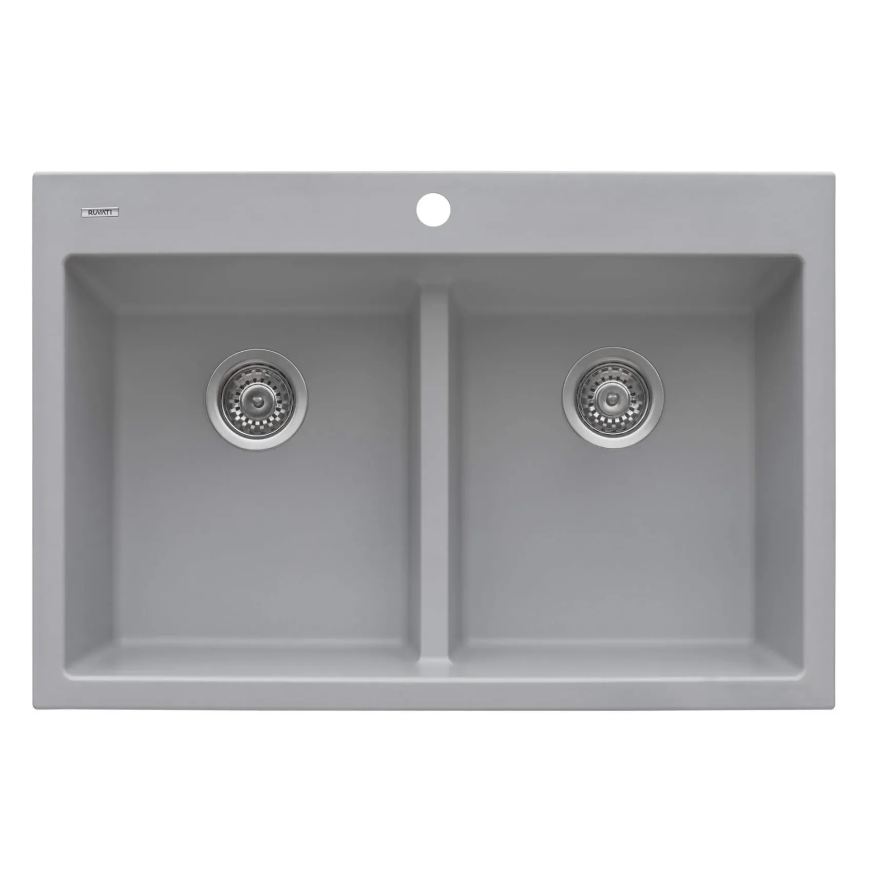 Ruvati epiGranite 33" Drop-in Topmount Granite Composite Kitchen Sink, 50/50 Low Divide Double Bowl, Silver Gray, RVG1385GR