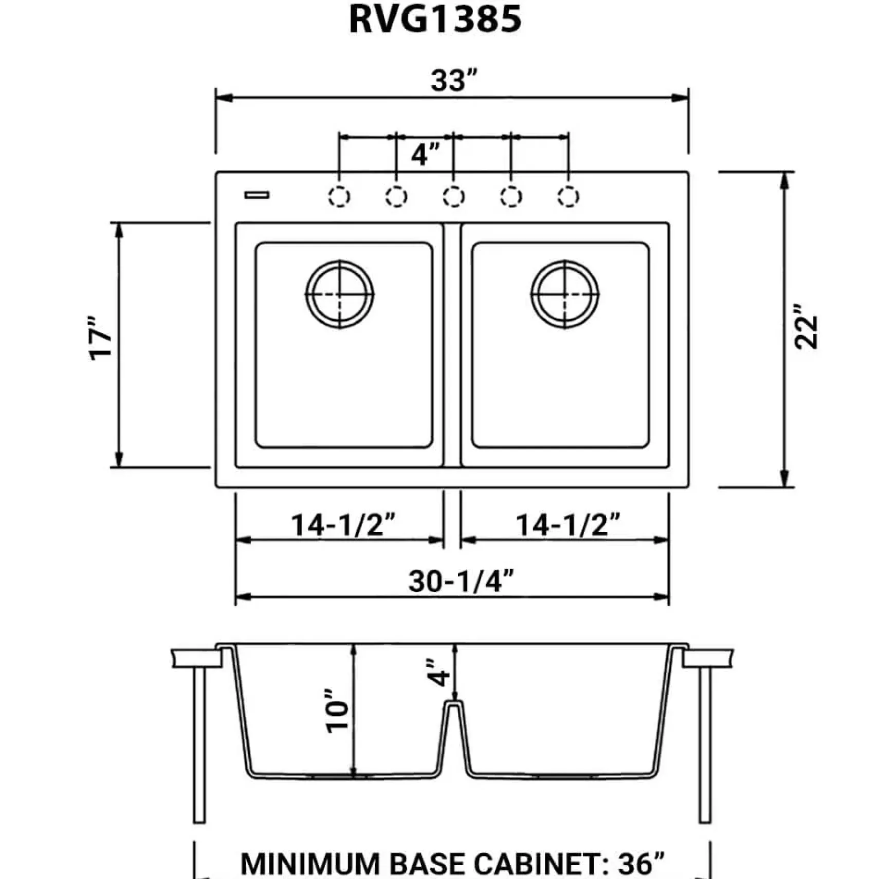 Ruvati epiGranite 33" Drop-in Topmount Granite Composite Kitchen Sink, 50/50 Low Divide Double Bowl, Silver Gray, RVG1385GR