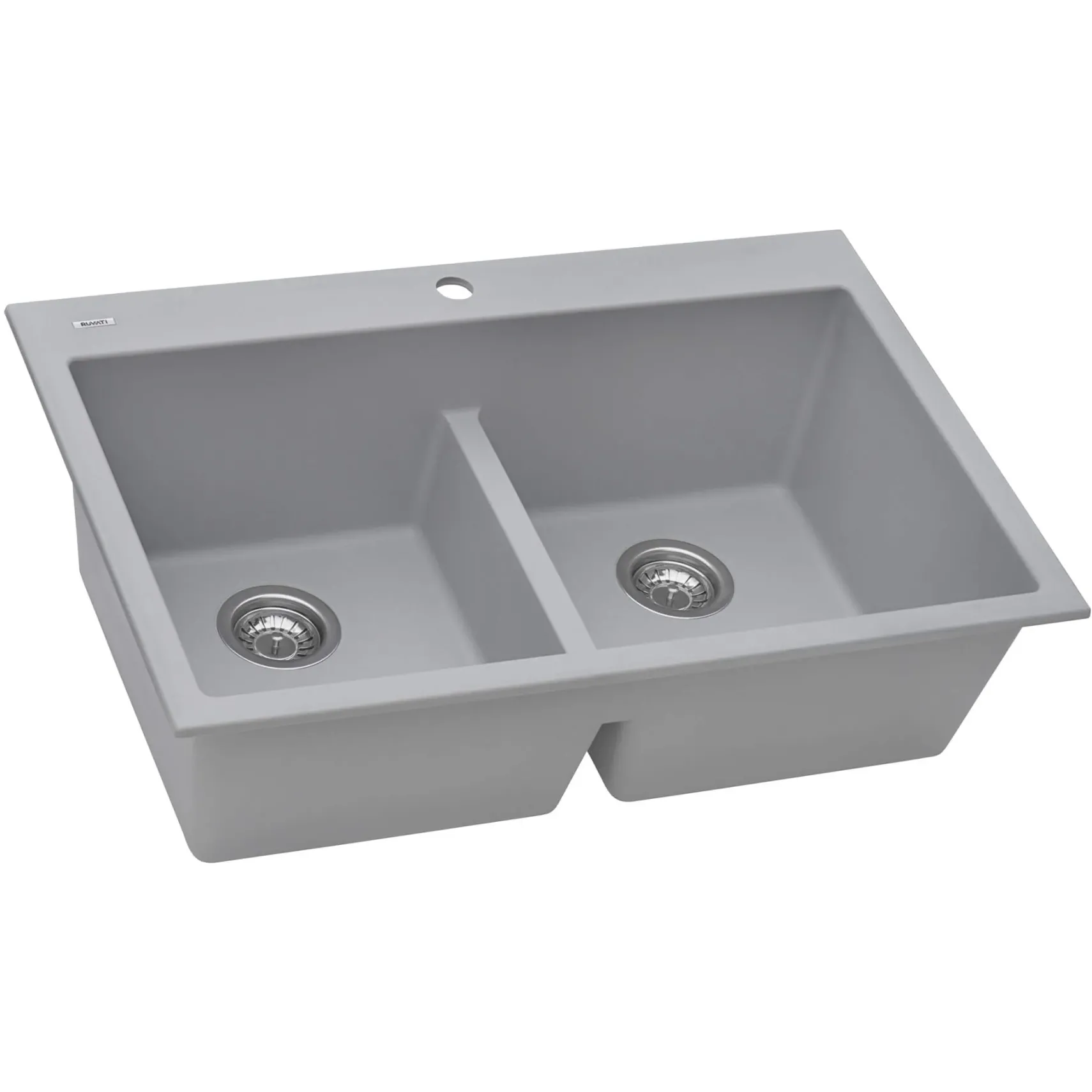 Ruvati epiGranite 33" Drop-in Topmount Granite Composite Kitchen Sink, 50/50 Low Divide Double Bowl, Silver Gray, RVG1385GR