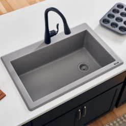 Ruvati epiGranite 33" Drop-in Topmount Granite Composite Kitchen Sink, Urban Gray, RVG1033GR