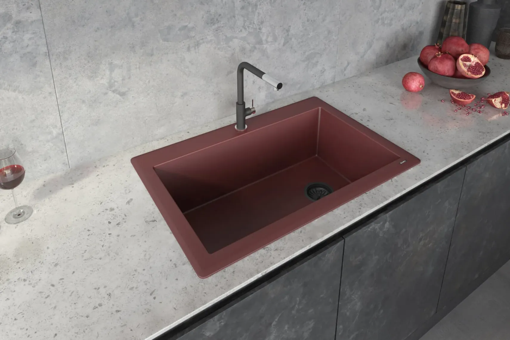 Ruvati epiGranite 33" Drop-in Topmount Granite Composite Kitchen Sink, Carnelian Red, RVG1033RD