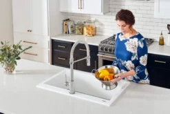 Ruvati epiGranite 33" Drop-in Topmount Granite Composite Kitchen Sink, 50/50 Low Divide Double Bowl, Arctic White, RVG1385WH