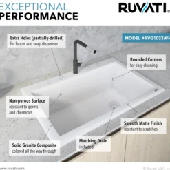 Ruvati epiGranite 33" Drop-in Topmount Granite Composite Kitchen Sink, Arctic White, RVG1033WH