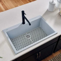 Ruvati epiGranite 30" Drop-in Topmount Granite Composite Kitchen Sink, Silver Gray, RVG1030GR