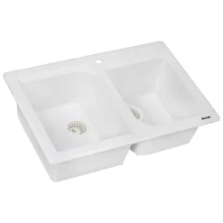 Ruvati epiGranite 33" Dual-Mount Granite Composite Kitchen Sink, 55/45 Double Bowl, Arctic White, RVG1396WH