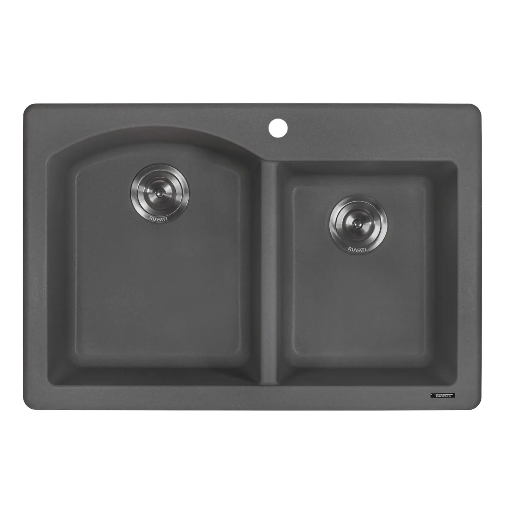 Ruvati epiGranite 33" Dual-Mount Granite Composite Kitchen Sink, 55/45 Double Bowl, Urban Gray, RVG1344GR