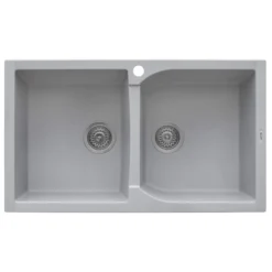 Ruvati epiGranite 34" Dual-Mount Granite Composite Kitchen Sink, 50/50 Double Bowl, Silver Gray, RVG1319GR
