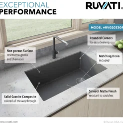 Ruvati epiGranite 32" Undermount Granite Composite Kitchen Sink, Urban Gray, RVG2033GR