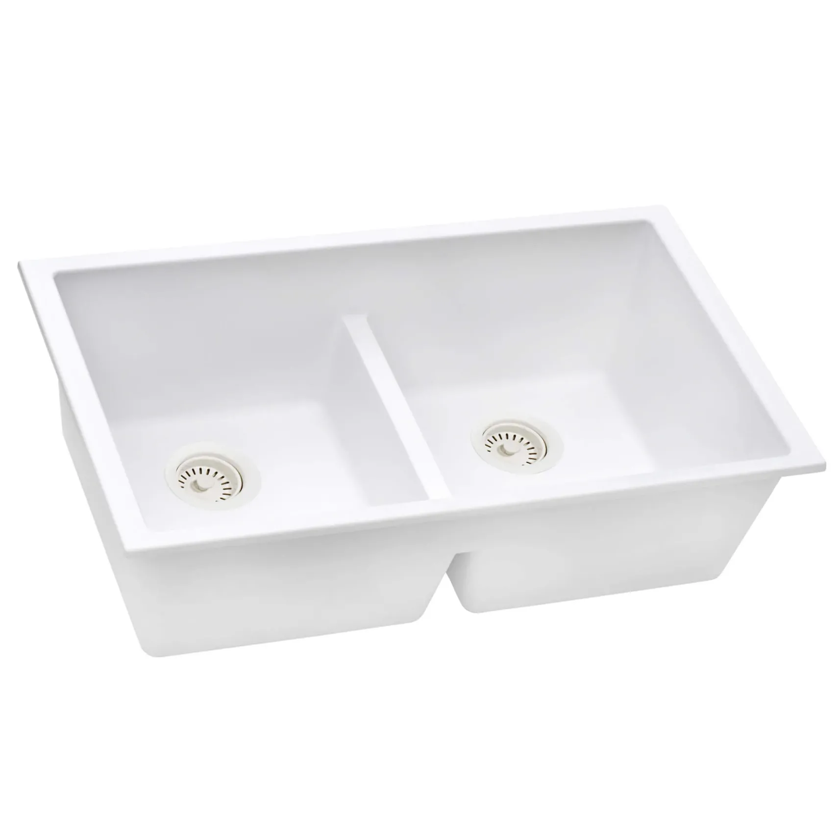 Ruvati epiGranite 33" Undermount Granite Composite Kitchen Sink, 50/50 Low Divide Double Bowl, Arctic White, RVG2385WH