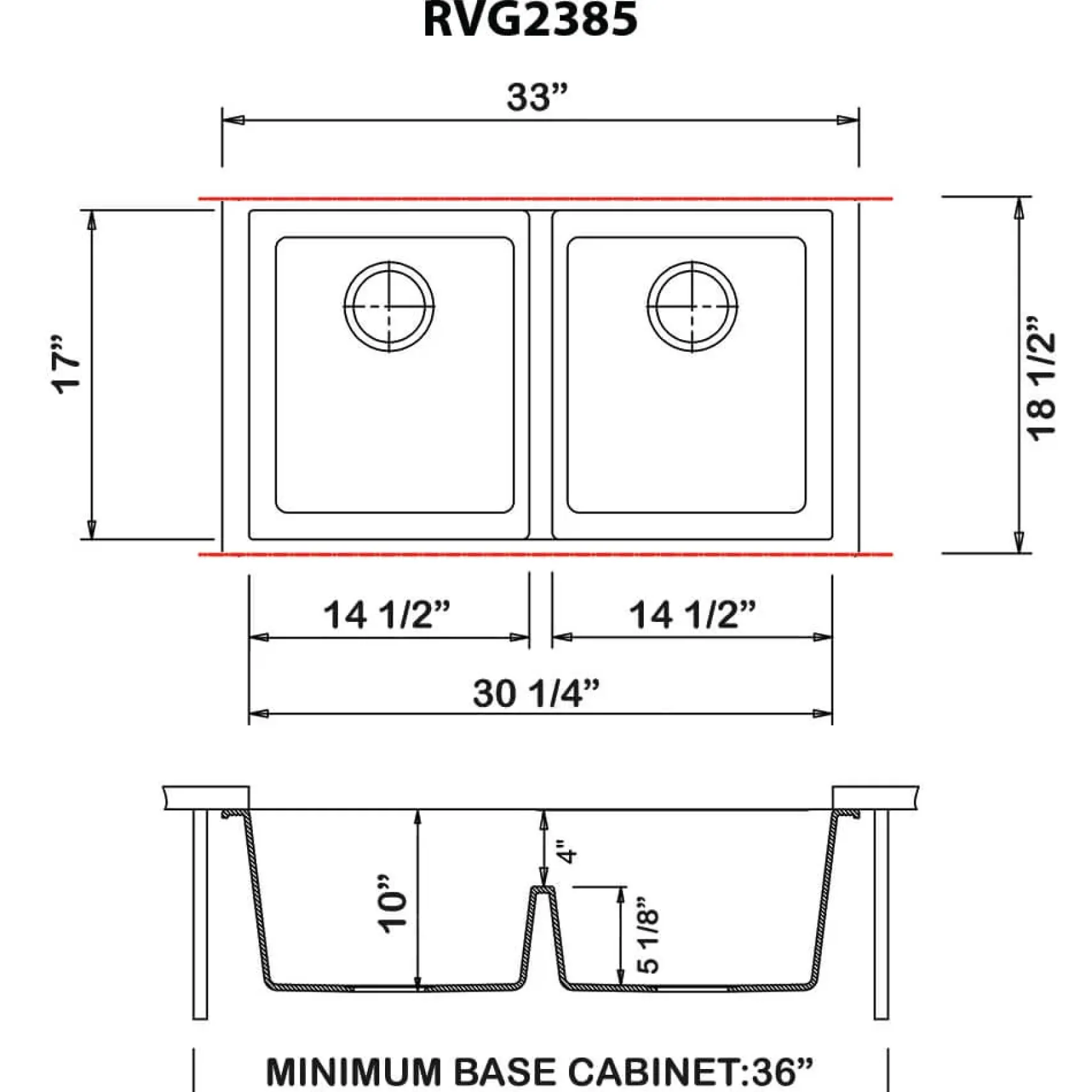 Ruvati epiGranite 33" Undermount Granite Composite Kitchen Sink, 50/50 Low Divide Double Bowl, Arctic White, RVG2385WH