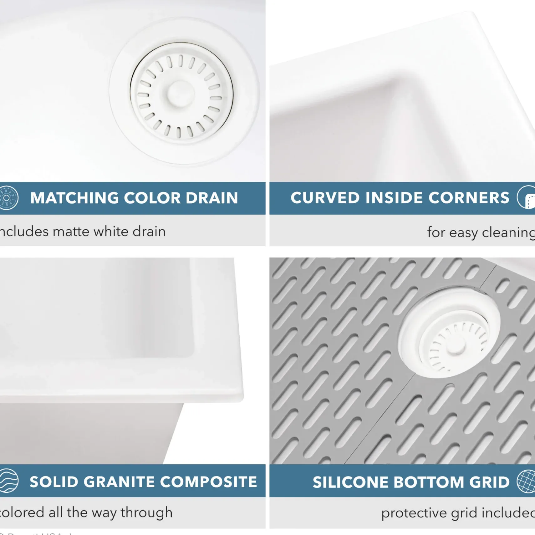 Ruvati epiGranite 33" Undermount Granite Composite Kitchen Sink, 50/50 Low Divide Double Bowl, Arctic White, RVG2385WH