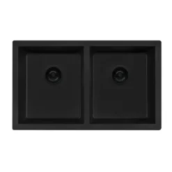 Ruvati epiGranite 32 x 19 inch Granite Composite Undermount Double Bowl Kitchen Sink, Midnight Black, RVG2388BK