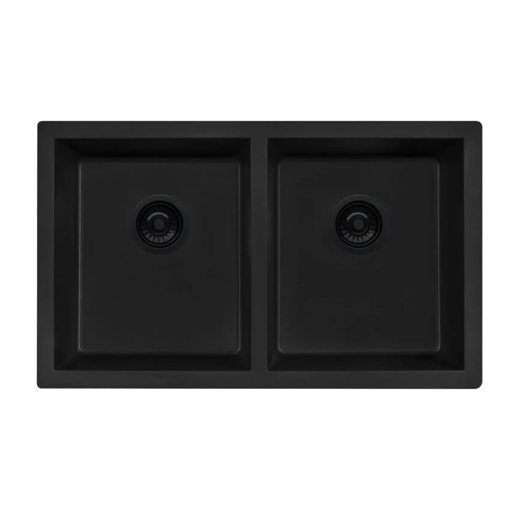 Ruvati epiGranite 32 x 19 inch Granite Composite Undermount Double Bowl Kitchen Sink, Midnight Black, RVG2388BK