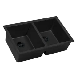 Ruvati epiGranite 32 x 19 inch Granite Composite Undermount Double Bowl Kitchen Sink, Midnight Black, RVG2388BK