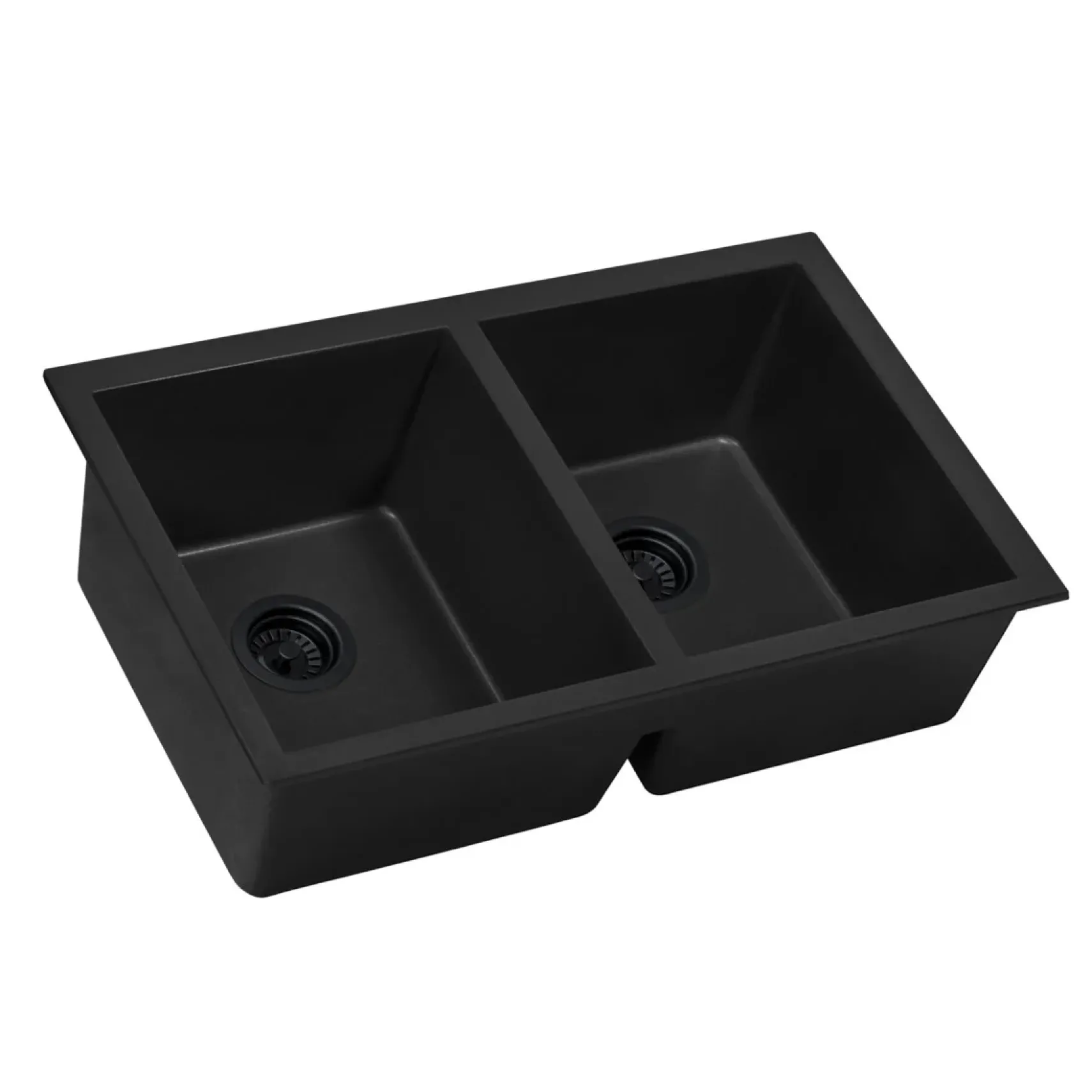 Ruvati epiGranite 32 x 19 inch Granite Composite Undermount Double Bowl Kitchen Sink, Midnight Black, RVG2388BK