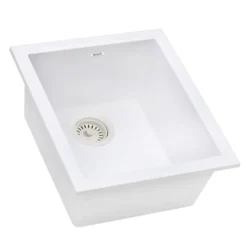 Ruvati epiGranite 15 x 17 inch Granite Composite Undermount Single Bowl Wet Bar Prep Sink, Arctic White, RVG2016WH