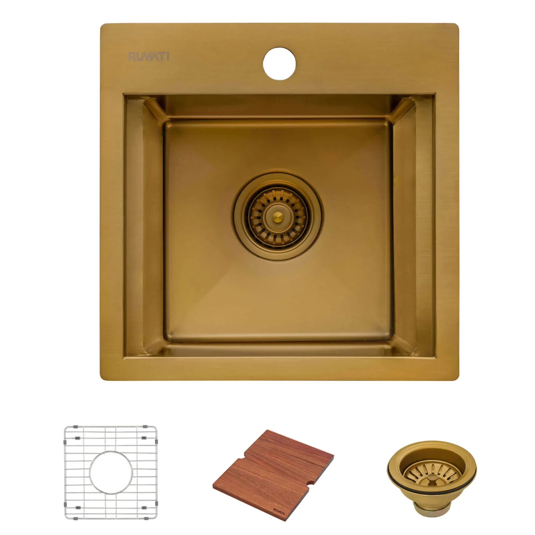 Ruvati Giana 15 inch Polished Brass Matte Gold Stainless Steel Workstation Wet Bar Sink Drop-in Topmount, 16, Matte Gold Satin Brass, RVH8215GG