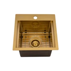 Ruvati Giana 15 inch Polished Brass Matte Gold Stainless Steel Workstation Wet Bar Sink Drop-in Topmount, 16, Matte Gold Satin Brass, RVH8215GG