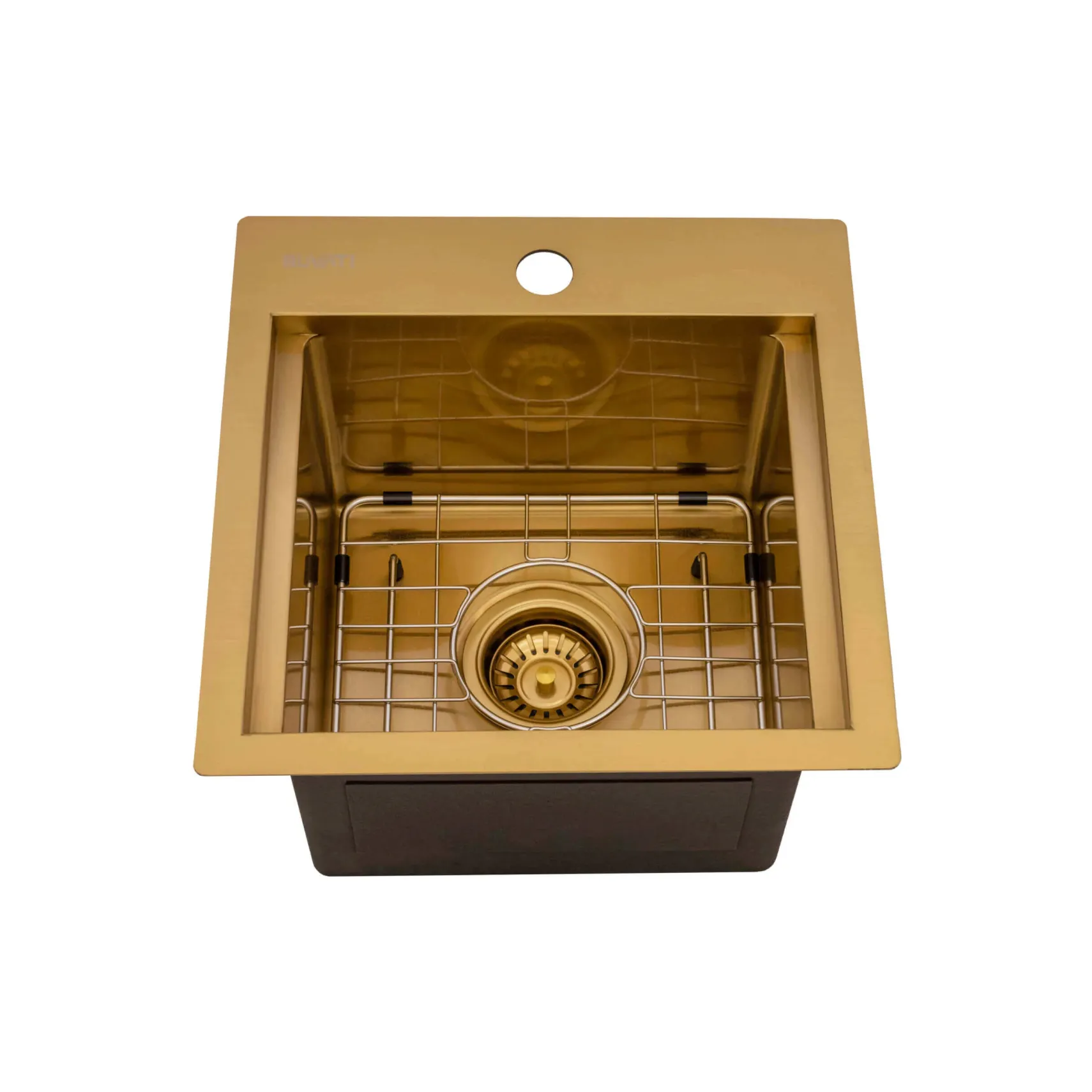Ruvati Giana 15 inch Polished Brass Matte Gold Stainless Steel Workstation Wet Bar Sink Drop-in Topmount, 16, Matte Gold Satin Brass, RVH8215GG