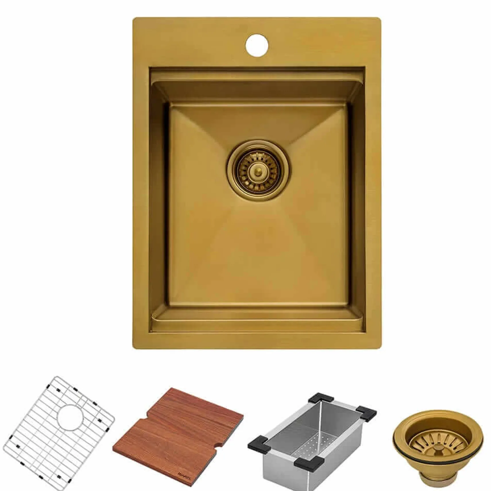 Ruvati Giana 15 x 20 inch Polished Brass Matte Gold Stainless Steel Workstation Wet Bar Sink Drop-in Topmount, 16, Matte Gold Satin Brass, RVH8210GG