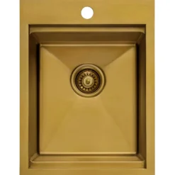 Ruvati Giana 15 x 20 inch Polished Brass Matte Gold Stainless Steel Workstation Wet Bar Sink Drop-in Topmount, 16, Matte Gold Satin Brass, RVH8210GG