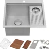 Ruvati Glass Rinser and Sink Combo 22 inch Workstation for Wet Bar Bottle Washer Drop in Topmount, RVH8262ST