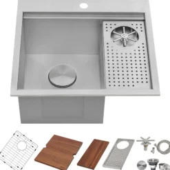 Ruvati Glass Rinser and Sink Combo 22 inch Workstation for Wet Bar Bottle Washer Drop in Topmount, RVH8262ST