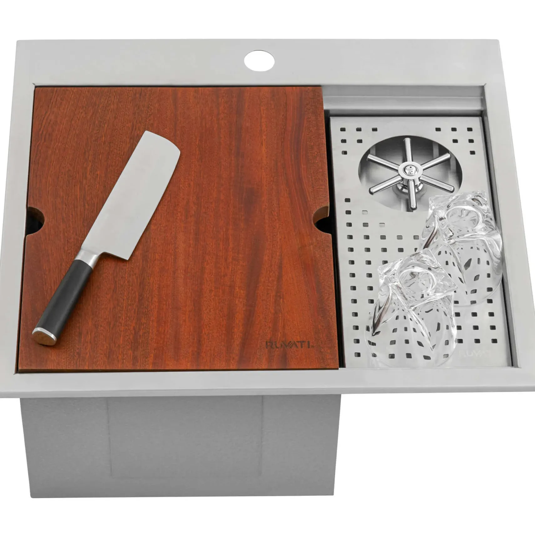 Ruvati Glass Rinser and Sink Combo 22 inch Workstation for Wet Bar Bottle Washer Drop in Topmount, RVH8262ST