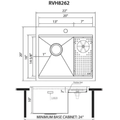 Ruvati Glass Rinser and Sink Combo 22 inch Workstation for Wet Bar Bottle Washer Drop in Topmount, RVH8262ST