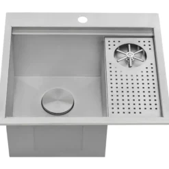 Ruvati Glass Rinser and Sink Combo 22 inch Workstation for Wet Bar Bottle Washer Drop in Topmount, RVH8262ST