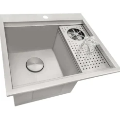 Ruvati Glass Rinser and Sink Combo 22 inch Workstation for Wet Bar Bottle Washer Drop in Topmount, RVH8262ST