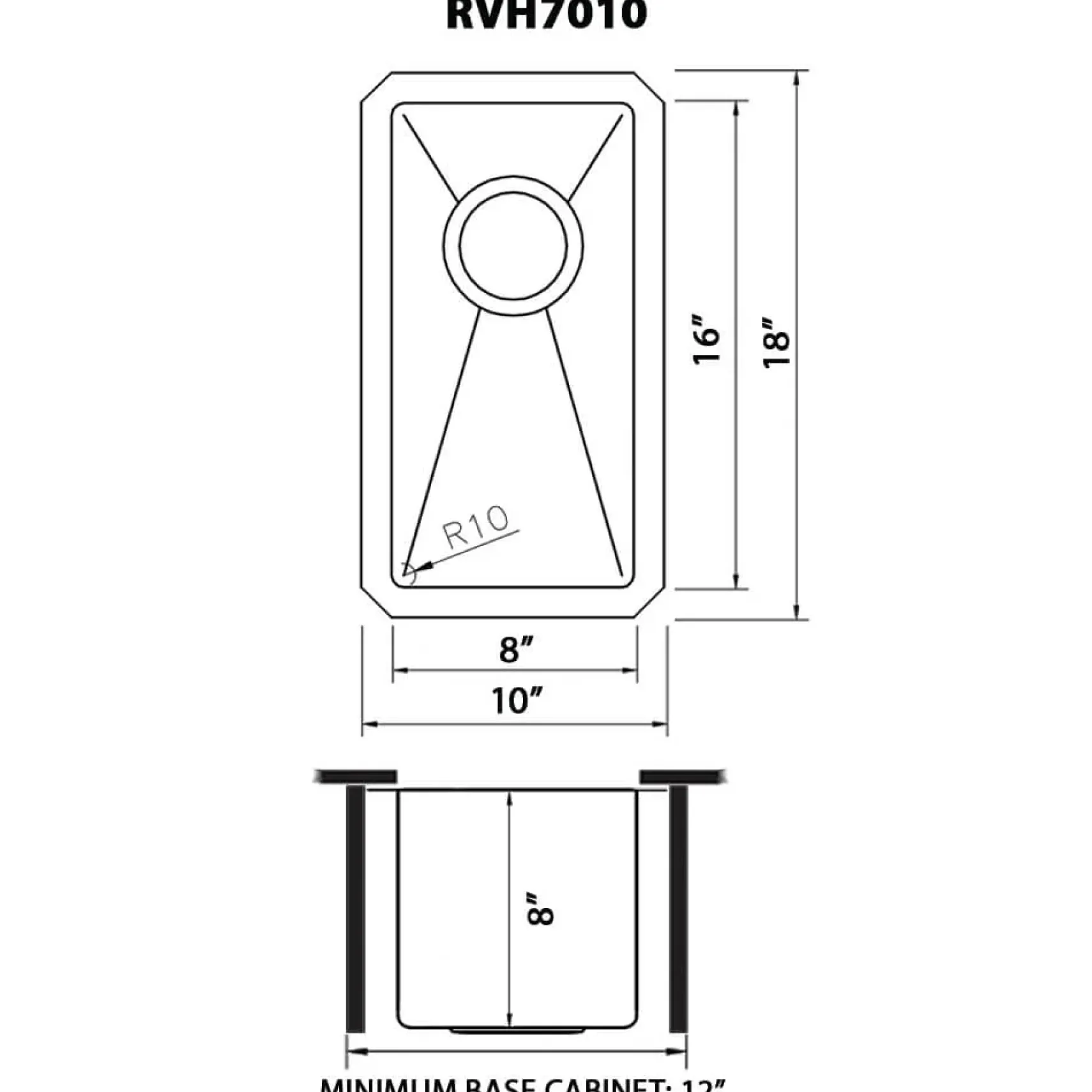Ruvati Gravena 10" Undermount Rectangle Stainless Steel Bar/Prep Sink, 16 Gauge, Round Corners, RVH7010