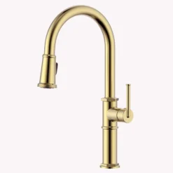 Ruvati Idris Pull Down Gooseneck High Arc Kitchen Faucet, Brushed Gold, Single Lever, RVF1239SG