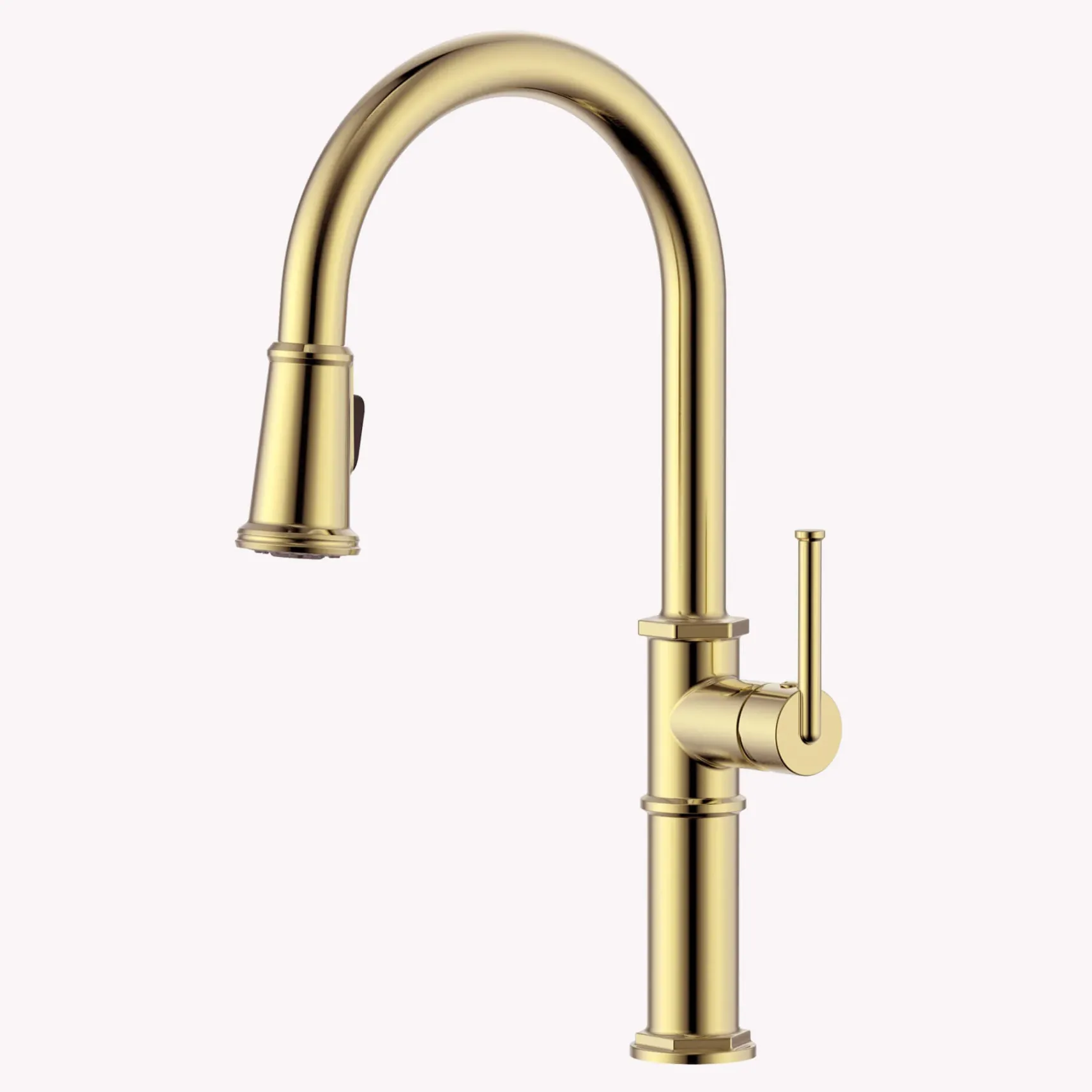 Ruvati Idris Pull Down Gooseneck High Arc Kitchen Faucet, Brushed Gold, Single Lever, RVF1239SG