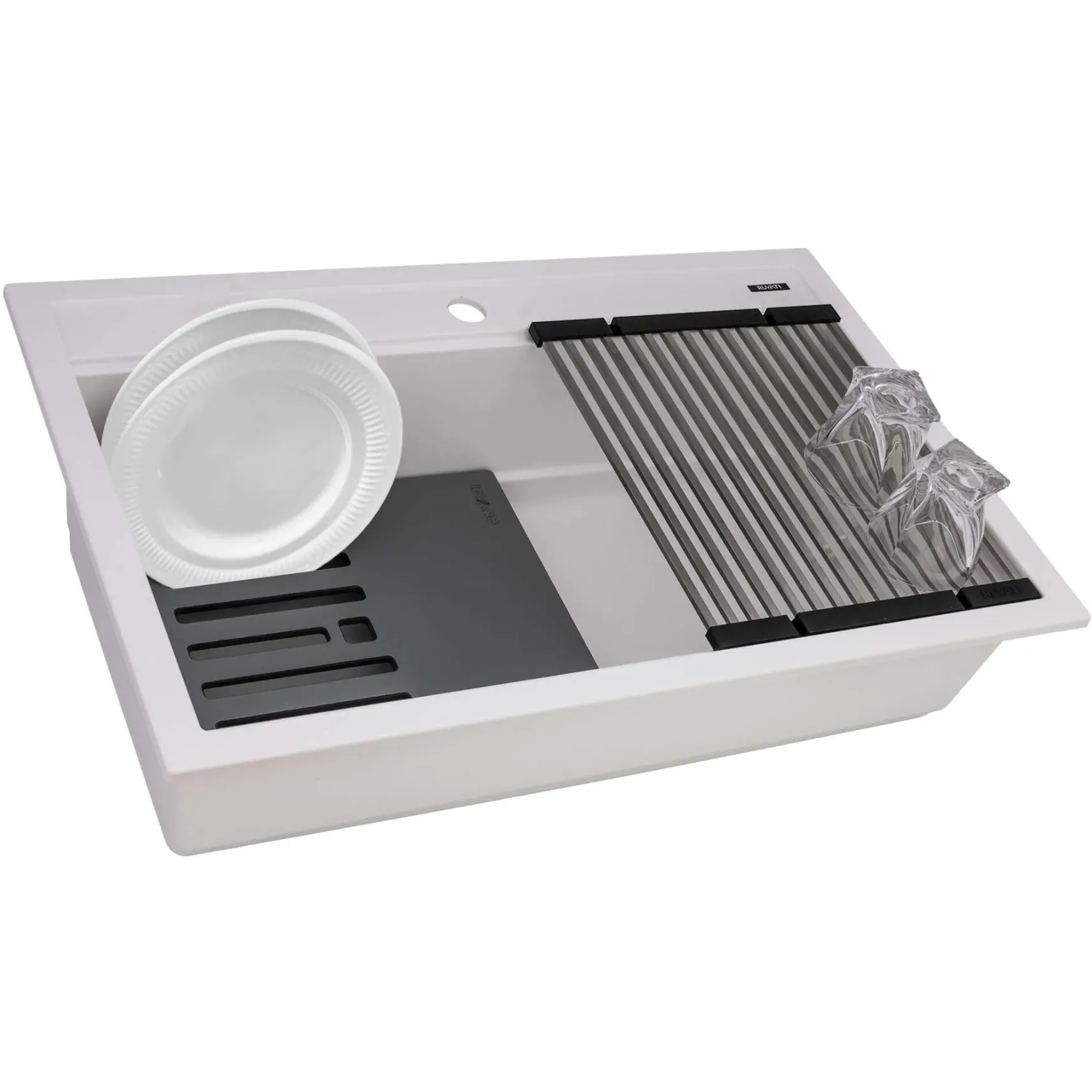 Ruvati 31-inch epiCube Granite Composite Workstation Drop-in Topmount Kitchen Sink Matte White, RVG1631WH