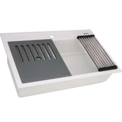 Ruvati 31-inch epiCube Granite Composite Workstation Drop-in Topmount Kitchen Sink Matte White, RVG1631WH