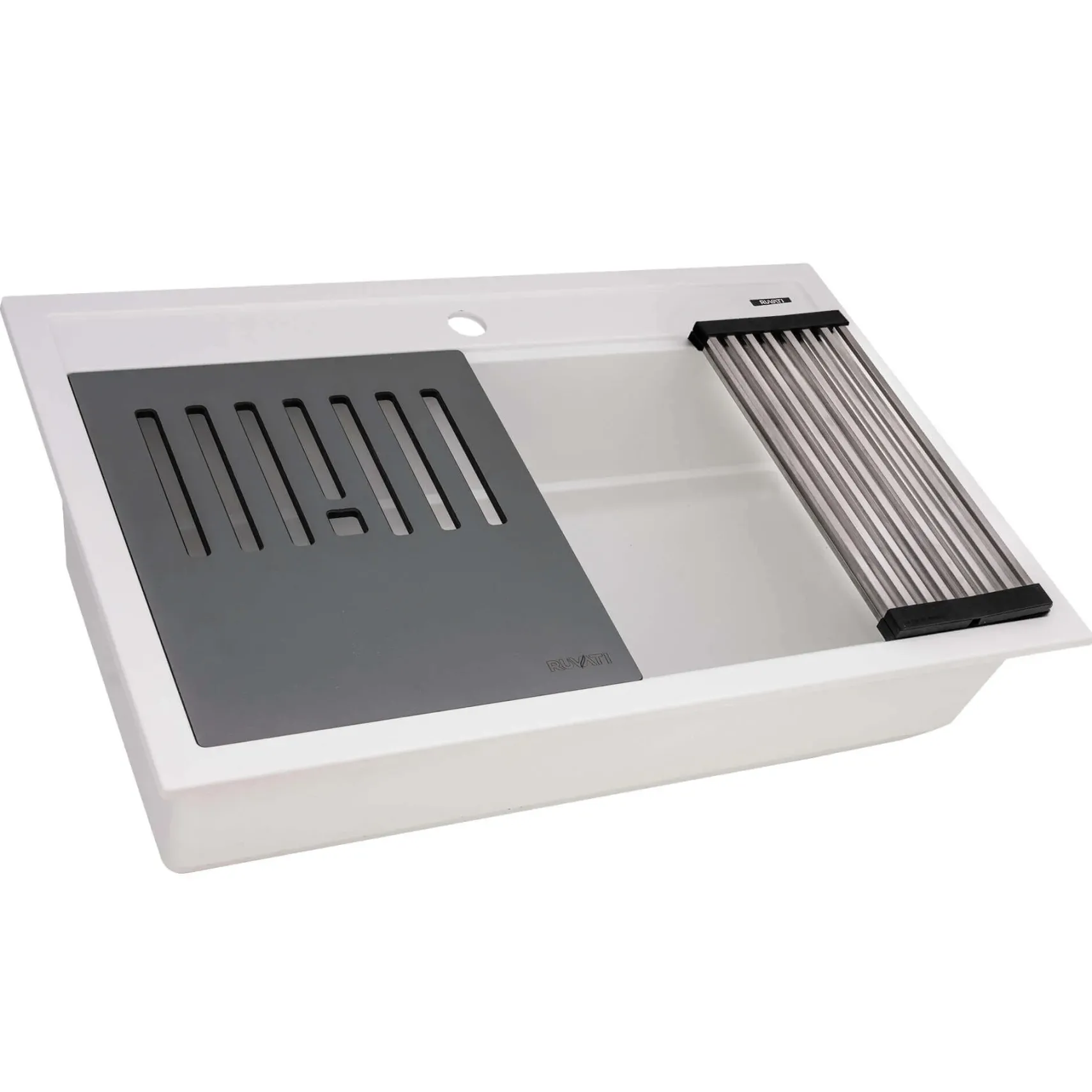 Ruvati 31-inch epiCube Granite Composite Workstation Drop-in Topmount Kitchen Sink Matte White, RVG1631WH