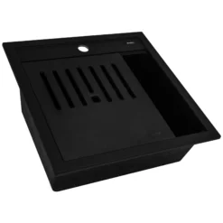 Ruvati 20-inch epiCube Granite Composite Workstation Matte Black Drop-in Topmount Wet Bar Prep Sink, RVG1620BK